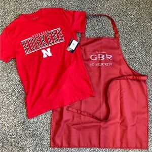 Nebraska Husker Men’s medium cotton blend T-shirt - Champion and GBR Apron